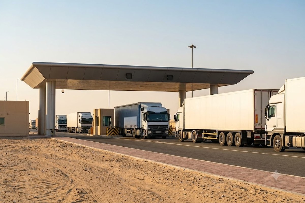 Cross-border freight truck at a Saudi Arabia GCC land border crossing