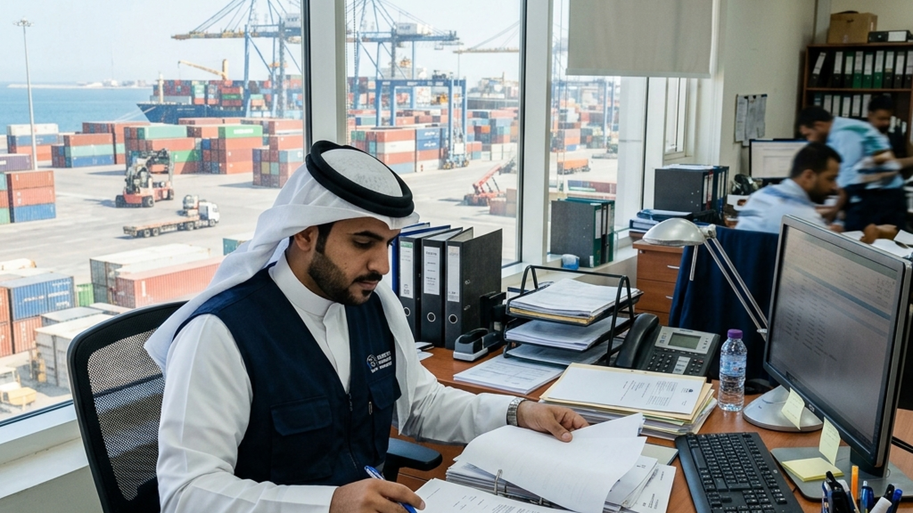Import customs documentation at a Saudi Arabia port office