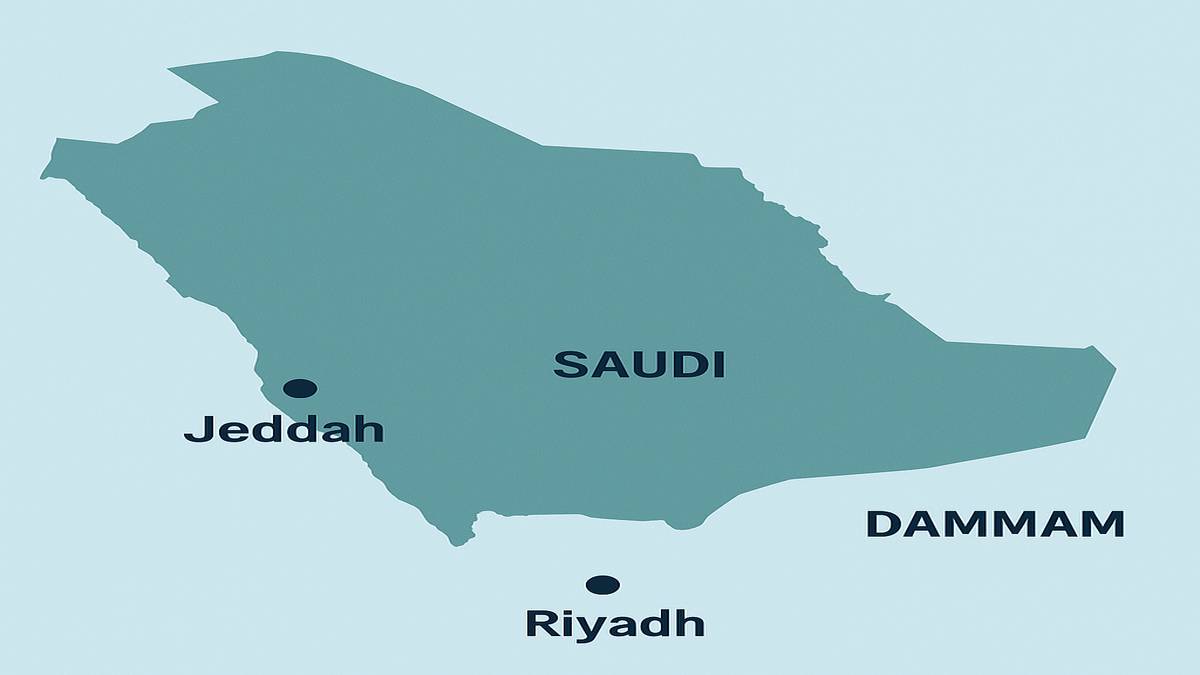 Map of Saudi Arabia Highlighting Jeddah, Riyadh, and Dammam